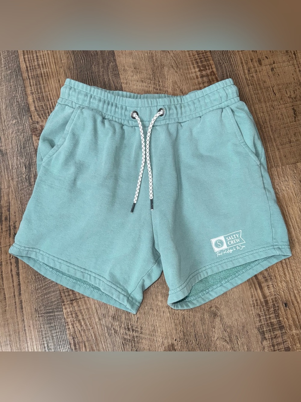 Salty Crew XS Mint Blue Fleece Lounge Shorts Drawstring Cotton Pockets Beach